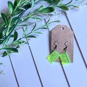 Neon Green Cassette Tape Earrings